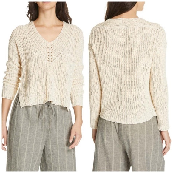 Eileen Fisher Long Sleeve V-Neck Organic Tape-Yarn Sweater Large - Picture 4 of 13